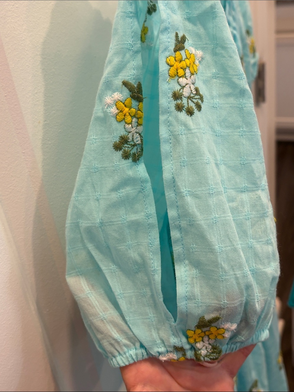 Betsey Johnson Aqua Maxi Dress with Yellow Floral Embroidery - Picture 3 of 6